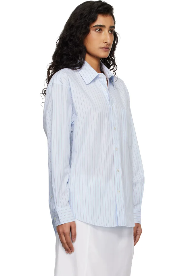 Dunst Blue Oversized Striped Shirt, photo 2 of 4 from SSENSE
