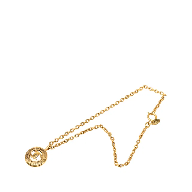 Gold Chanel CC Gold Plated Round Pendant Necklace in Gold from Designer Revival