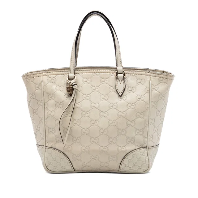 White Gucci Small Guccissima Bree Satchel in White Canvas from Designer Revival