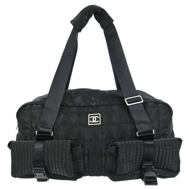 Chanel 2005-2006 Black Nylon Choco Bar Sport Line Duffle Handbag in Black Nylon from AMORE Vintage Tokyo