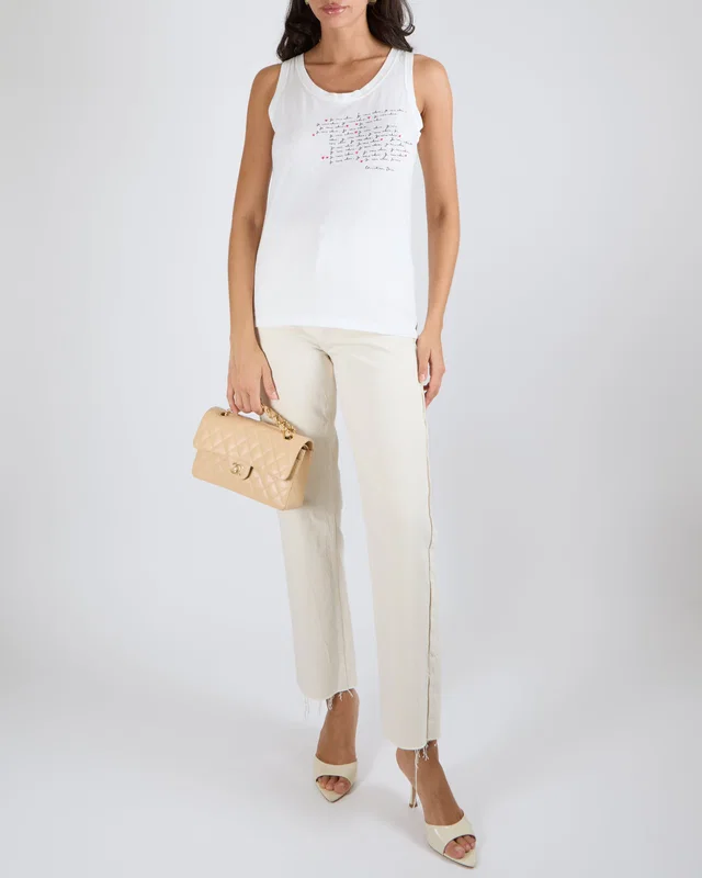 Dior White Tank Top with "Je Vous Adore" Embroideries and Back Logo Print Size S (UK 8) in White from Sellier