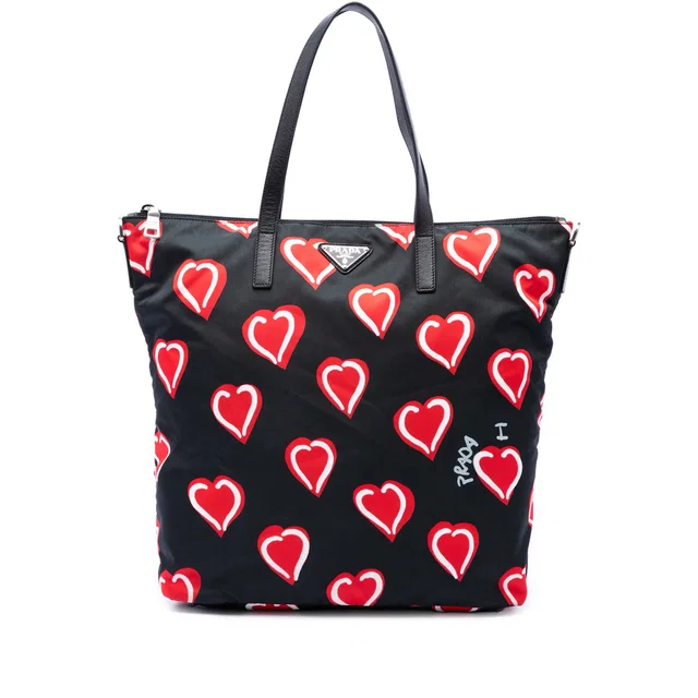 Black Prada Tessuto Stampato Satchel in Black Nylon from Designer Revival