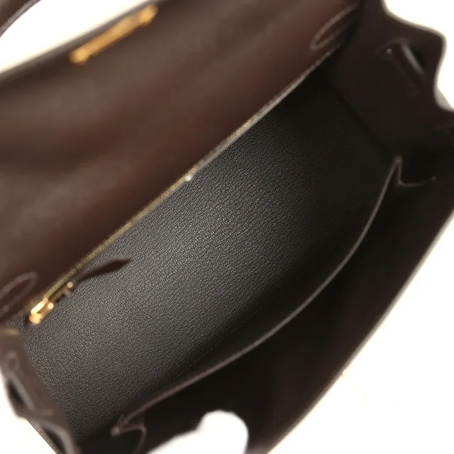 Hermès Kelly Sellier 25 Bai Brun Madame Gold Hardware in Goatskin from Madison Avenue Couture, photo 8 of 9
