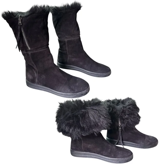 Prada Genuine Suede And Shearling Black Winter Snow Boots in black Suede from Poshmark