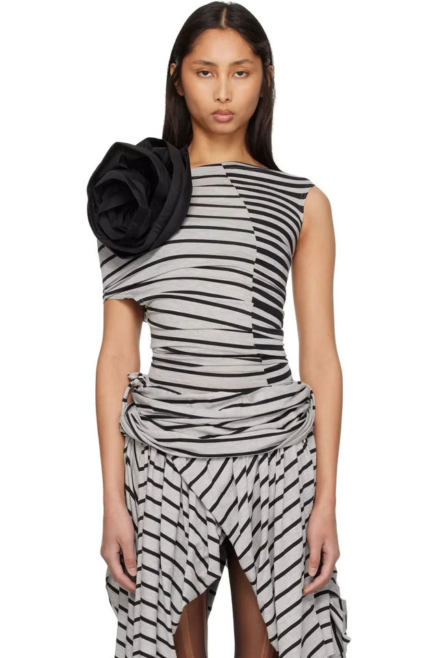 VAQUERA Gray & Black Striped Corsage Top, image 1 of 1 from SSENSE