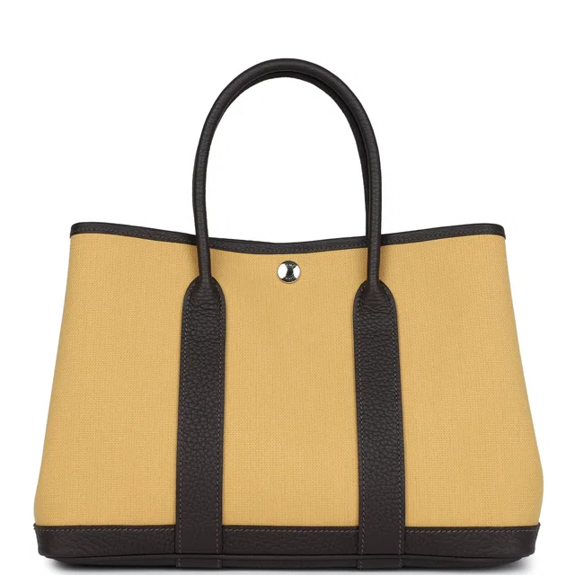 Hermès Garden Party 30 Paille Toile Militaire Canvas and Ebene Negonda Palladium Hardware in Brown Canvas from Madison Avenue Couture