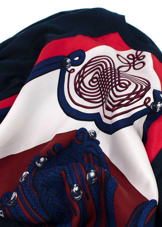 Hermès Navy Patterned Cashmere & Silk Jumper in Navy Silk from HEWI, photo 2 of 2