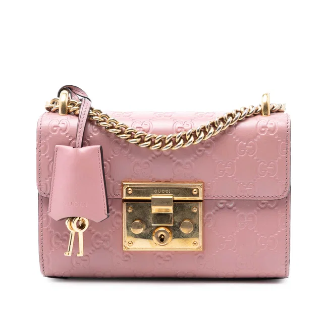 Pink Gucci Small Guccissima Padlock Crossbody in Pink Leather from Designer Revival