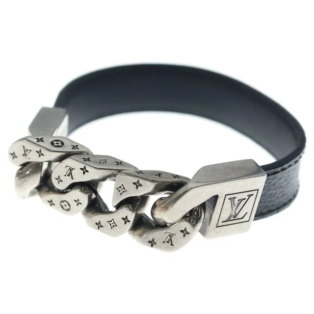 Louis Vuitton Monogram Eclipse Mono Chain Leather Blur Black Silver Bracelet in Black Leather from The Reluxe