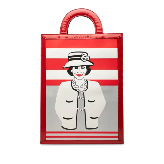 Red Chanel Choco Bar Patent Coco Mademoiselle Vertical Tote in Red Patent leather from Designer Revival