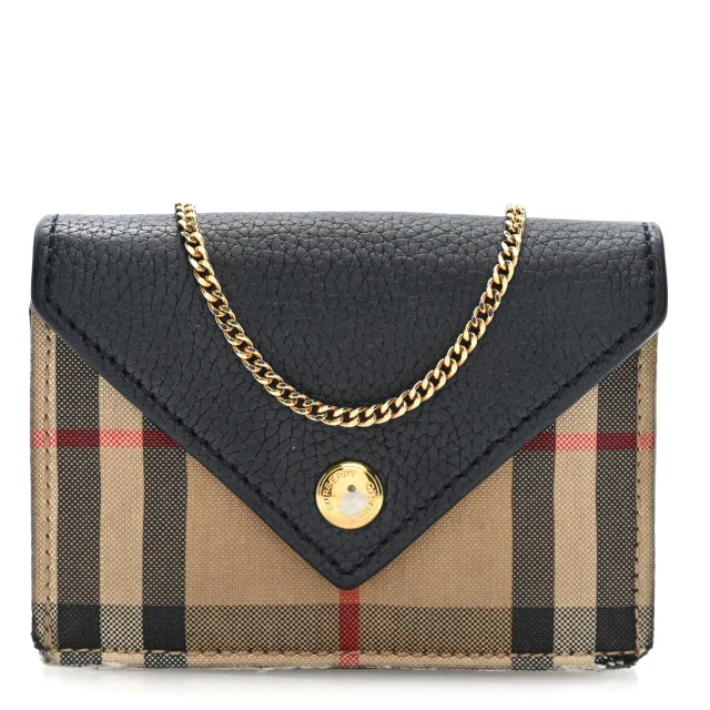 Burberry Grainy Calfskin Vintage Check Jade Card Case On Chain Black in Black Calfskin from FASHIONPHILE, photo 7 of 10