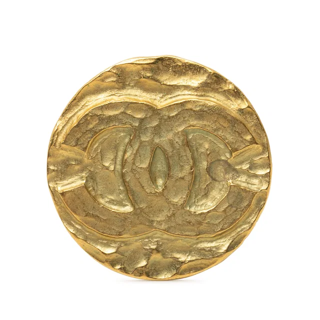Gold Chanel CC Gold Plated Medallion Brooch in Gold from Designer Revival