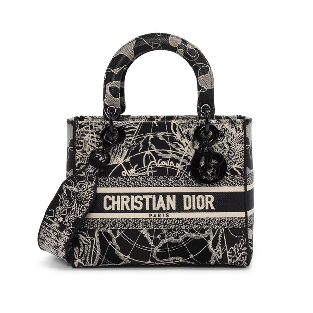 Dior Toile De Jouy Medium Lady D-Lite Bag in Black & White Canvas from Blue Spinach