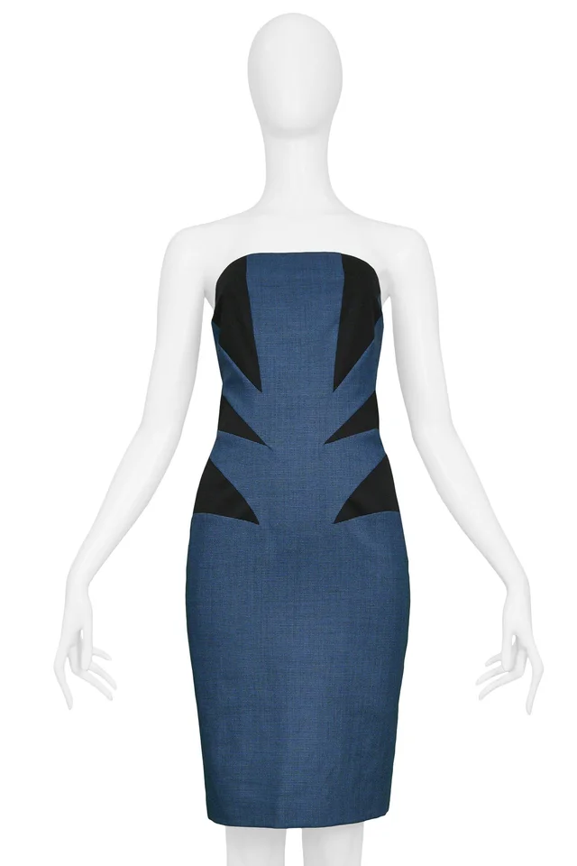 Alexander McQueen Flag Panel Strapless Dress 1998 in Wool from Resurrection Vintage