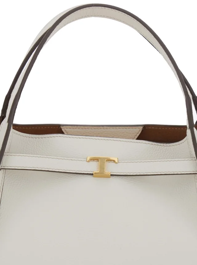 TOD'S White Medium Tote Bag with T Timeless Plaque on the Front and Adjustable and Removable Shoulder Strap in Leather Woman in White 100% Calf, photo 9 of 12 from Gaudenzi Boutique