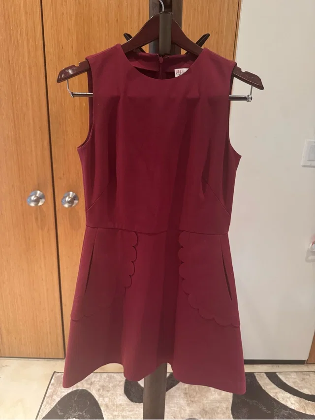 REDValentino Sleeveless Scalloped Pocket Mini Dress In Burgundy in red from Poshmark