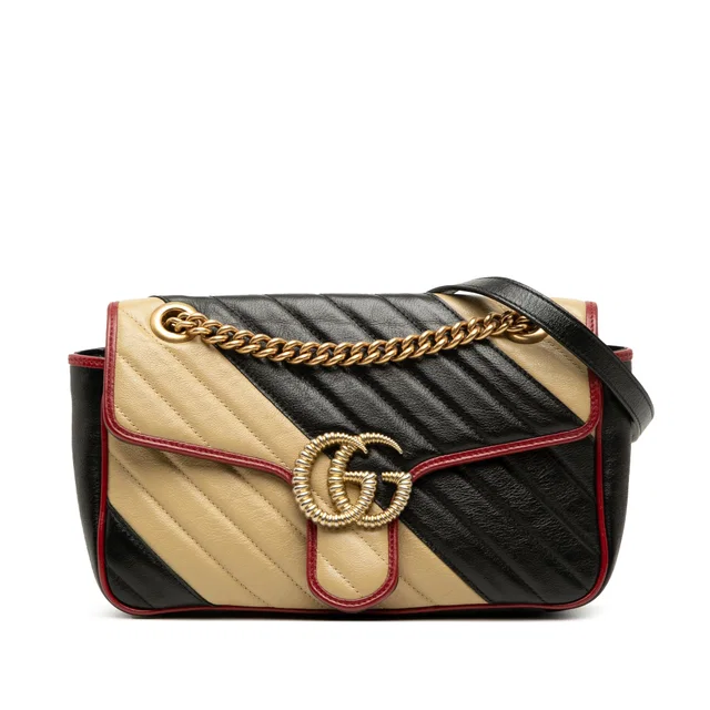 Black Gucci Medium GG Marmont Bicolor Matelasse Diagonal Calfskin Torchon Shoulder Bag in Black Calfskin from Designer Revival