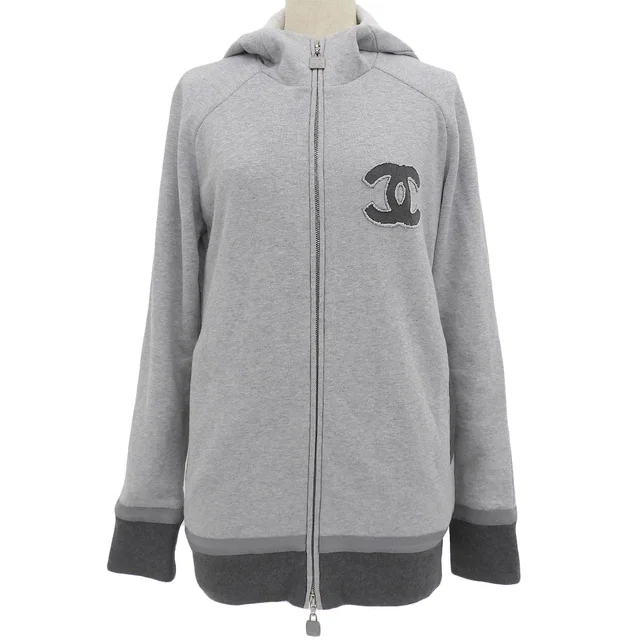 Chanel Sportline CC Mark Embroidered Zip Hoodie #38 Gray in Grey from VINTAGE QOO TOKYO