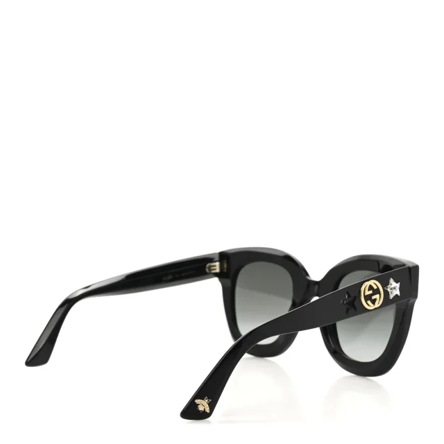 Gucci Acetate Crystal Star Round Frame Sunglasses GG0208S Black in Black from FASHIONPHILE, photo 4 of 8