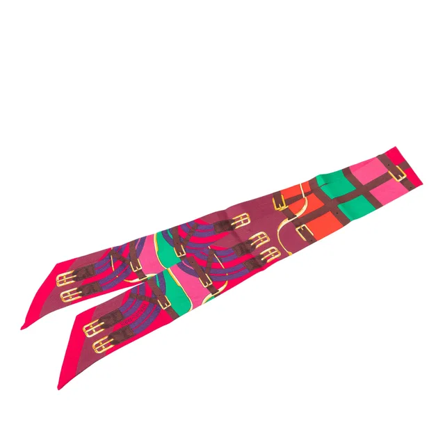 Pink Hermès Mors a Jouets Silk Twilly Scarf Scarves in Pink Silk from Designer Revival