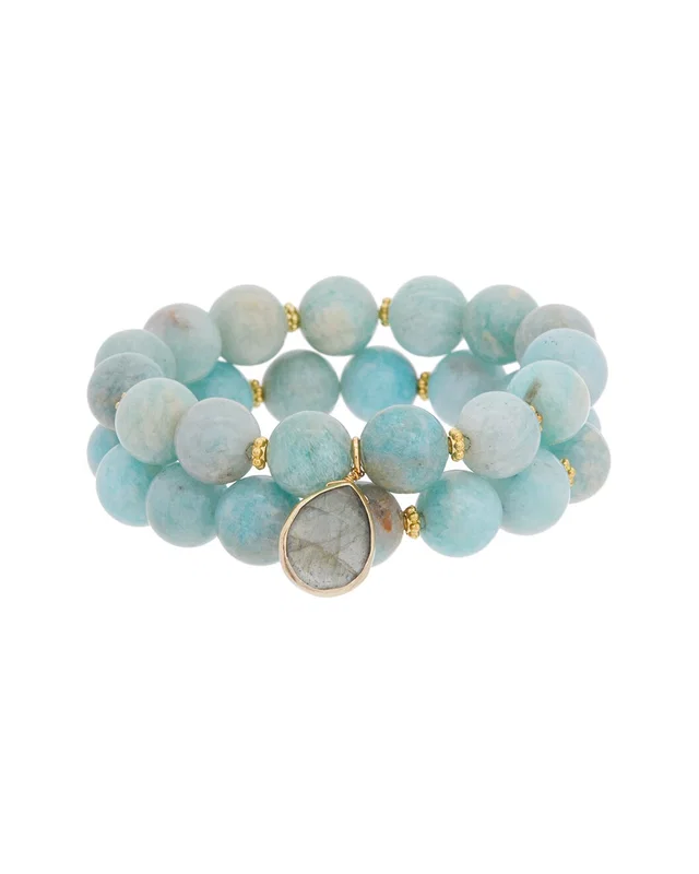 Rachel Reinhardt Vermeil Amazonite & Labradorite Stackable Bracelet, image 1 of 1 from Rue La La