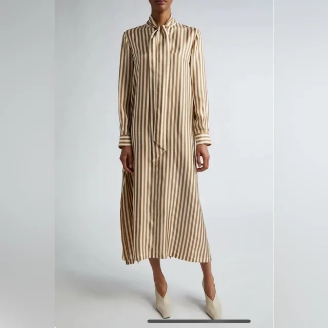 Max Mara Faesite Stripe Long Sleeve Silk Twill Shirtdress in brown|neutral Silk from Poshmark