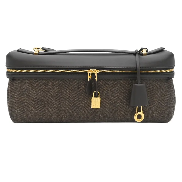 Loro Piana Extra Bag L27 Wish Cash Tweed Brown Leather Shoulder Crossbody Bag in Brown Tweed from Clotheshorse Anonymous