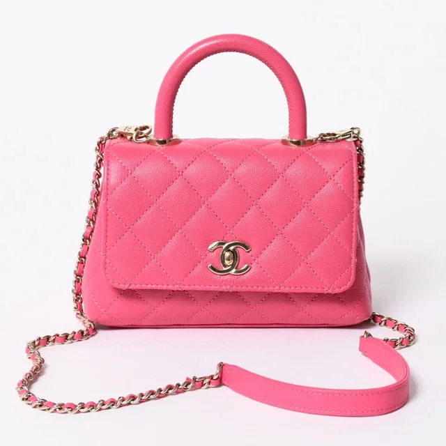 Chanel Coco Handle Handbag Shoulder Caviar Leather Pink in Pink Caviar leather from The Reluxe