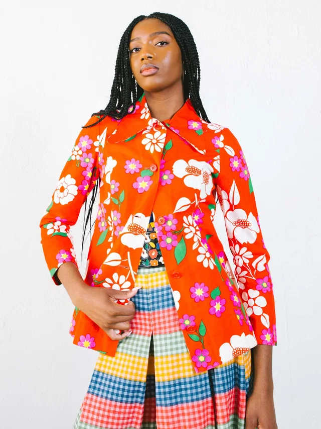 1970s Lanvin Floral Blouse in Canvas from Arcade Vintage