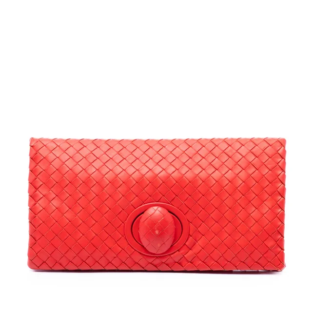 Red Bottega Veneta Nappa Intrecciato Turn Lock Clutch in Red Nappa leather from Designer Revival