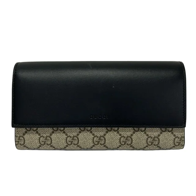 Gucci Wallet GG Plus Supreme Black Beige Dark Brown Leather in Black Leather from The Reluxe