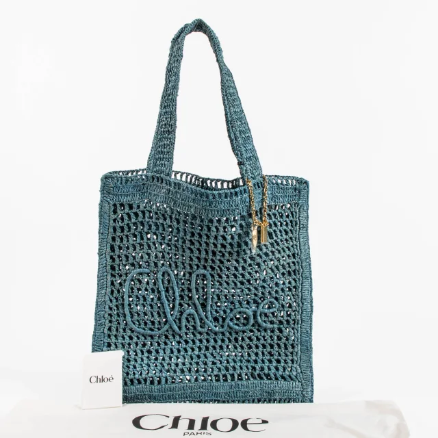 Chloé Stormy Sea Blue Raffia Summer Banana Tote Bag in Blue Raffia from Labellov, photo 2 of 8