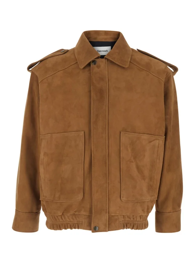 Brown Jacket with Classic Collar and Elasticized Waist in Suede for Men in Brown, image 1 of 1 from Gaudenzi Boutique