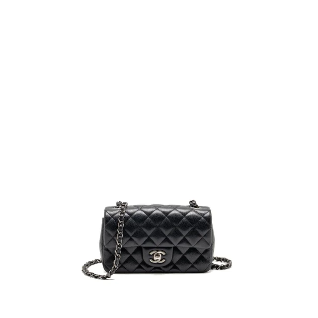Chanel classic mini rectangular flap bag caviar black ruthenium silver hardware in Black Caviar leather from EMIER