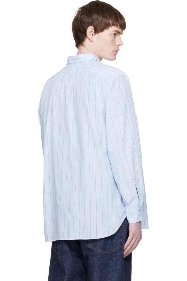 nanamica Blue Regular Collar Stripe Wind Shirt, photo 3 of 4 from SSENSE