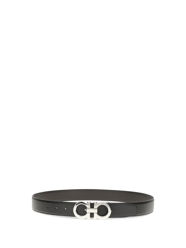 Ferragamo Gancini Belt — Black Calf Leather in Black Calfskin from HEWI