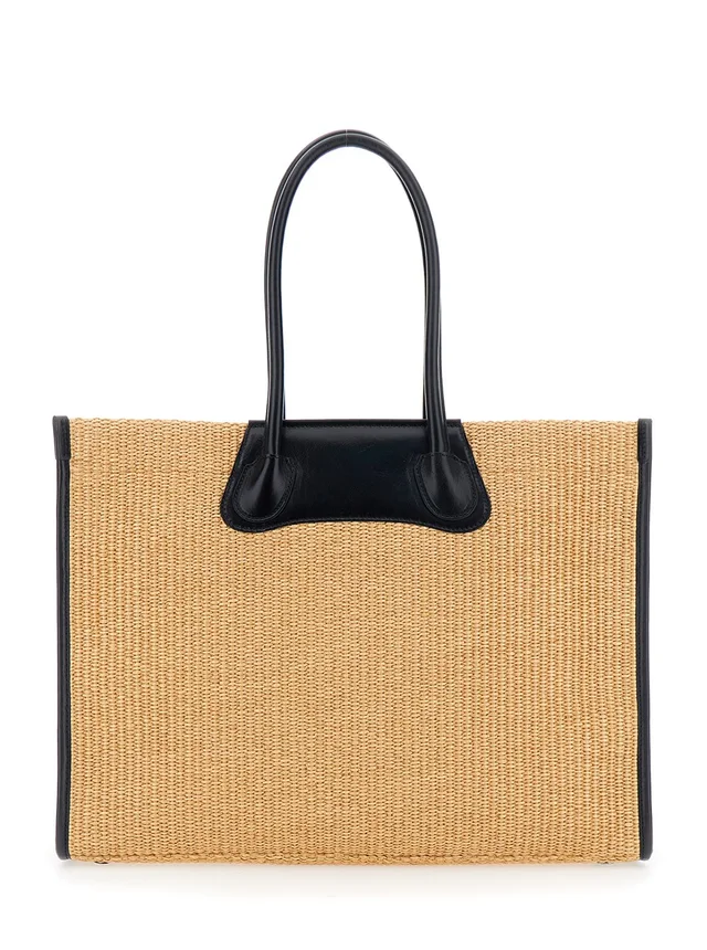 VIVIENNE WESTWOOD 'Troy' Beige Tote bag with Orb Logo Embossed on the Front and Raffia Effect in Cotton for Women in Beige 58% Cotton 42% Polyamide, photo 8 of 10 from Gaudenzi Boutique