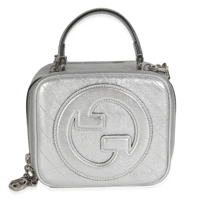 Gucci Silver Metallic Sakai Be Green Calfskin Diagonal Stitched Blondie Top Hand Leather Handbag in Green Calfskin from HEWI