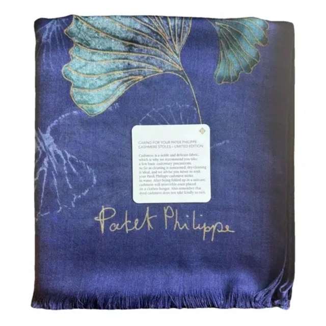 Patek Philippe Navy And Teal Ginkgo Silk Cashmere Stole Limited Edition For Vip in green|blue Silk from Poshmark