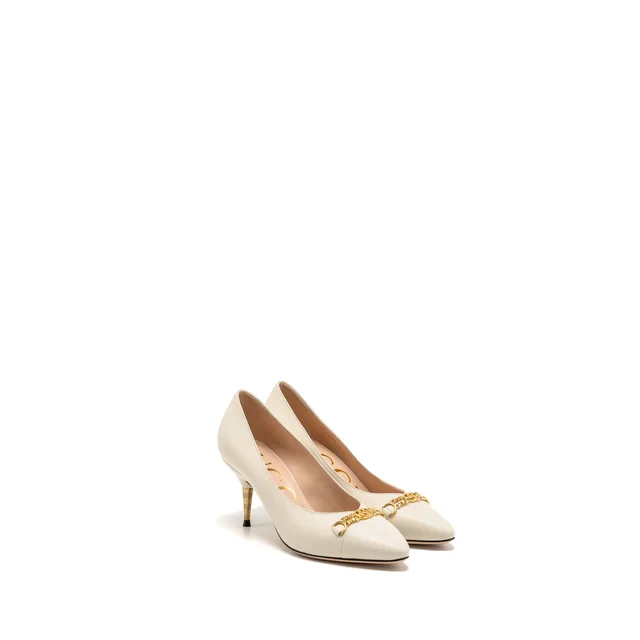 Gucci Size 35 Interlocking G Horsebit Detailed Pumps Leather White GHW in White Leather from EMIER