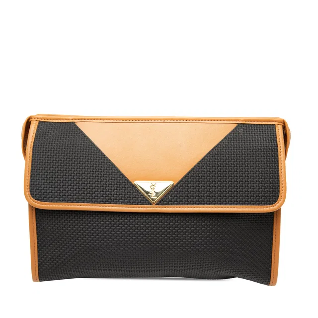 Black Saint Laurent Leather Trimmed Coated Canvas Clutch in Black Coated canvas from Designer Revival