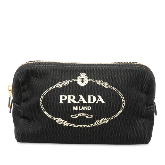 Black Prada Canvas Canapa Logo Pouch in Black Canvas from Designer Revival