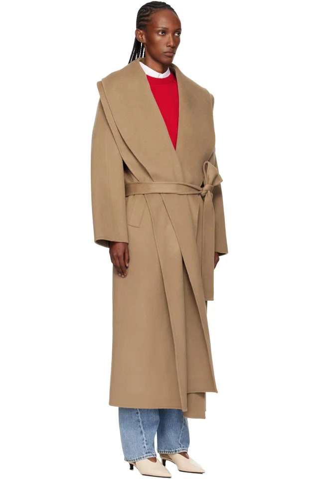 Róhe Beige Signature Double-Faced Scarf Coat, photo 2 of 4 from SSENSE