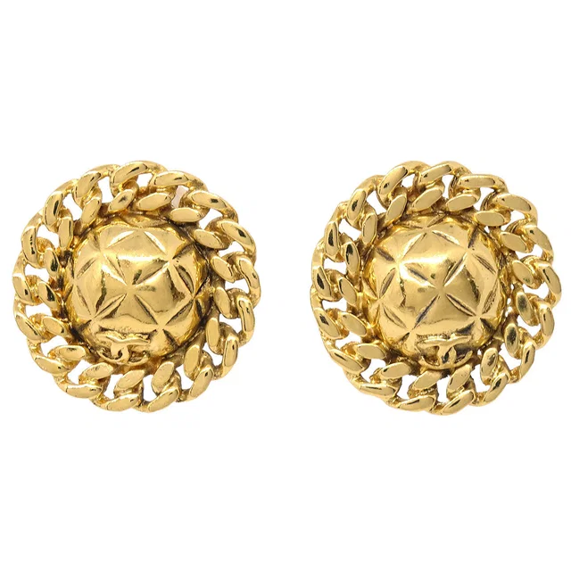 Chanel Button Clip-On Earrings Gold in Gold from AMORE Vintage Tokyo