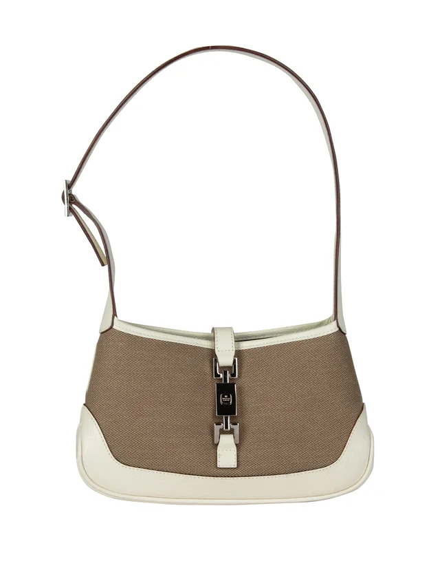 Gucci Vintage Tom Ford Era Taupe Canvas and White Leather Mini Jackie Bag from Amarcord Vintage Fashion
