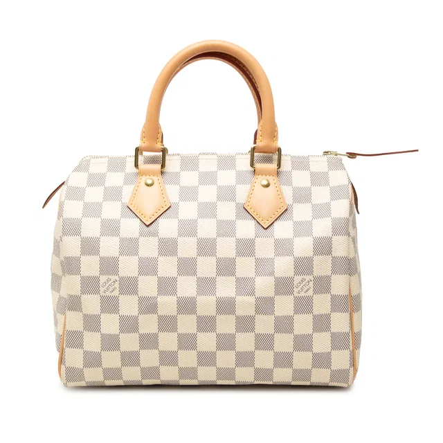 White Louis Vuitton Damier Azur Speedy 25 Boston Bag in White Canvas from Designer Revival
