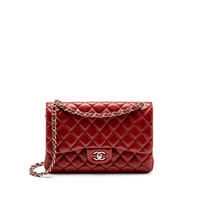 Chanel Jumbo Classic Double Flap Bag Caviar Red SHW in Red Caviar leather from EMIER