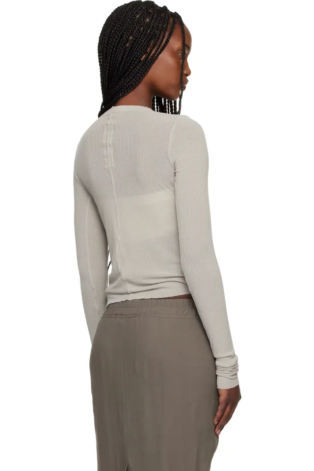 Rick Owens Off-White Temple Cropped Rib LS T-shirt, photo 3 of 4 from SSENSE