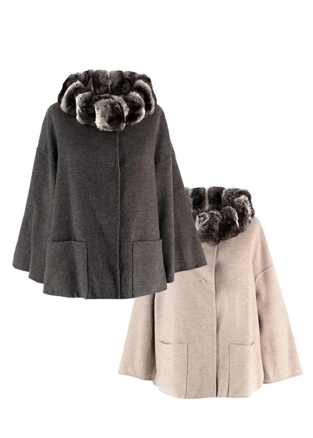 Loro Piana Brown Reversible Wool Jacket with Chinchilla Collar in Brown Wool from HEWI, photo 2 of 2