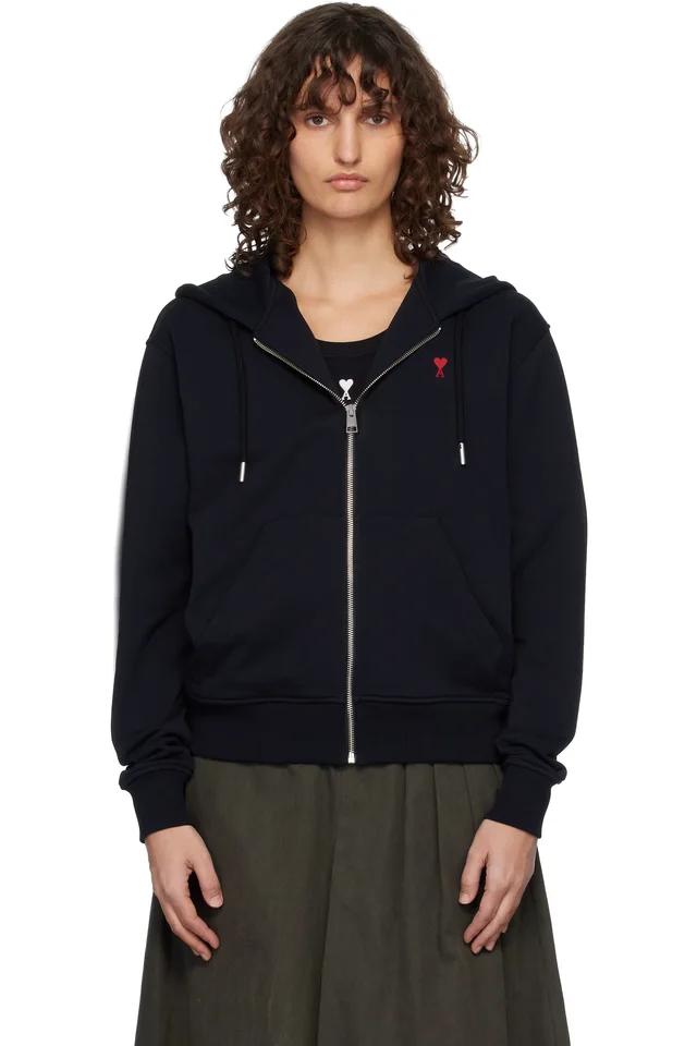 AMI Paris Black Ami de Coeur Zipped Hoodie, image 1 of 1 from SSENSE